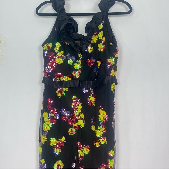 Lin Lin Q Miss Ord Black Floral Sequin Plunge Neck Dress Size XL NWT - Picture 6 of 10